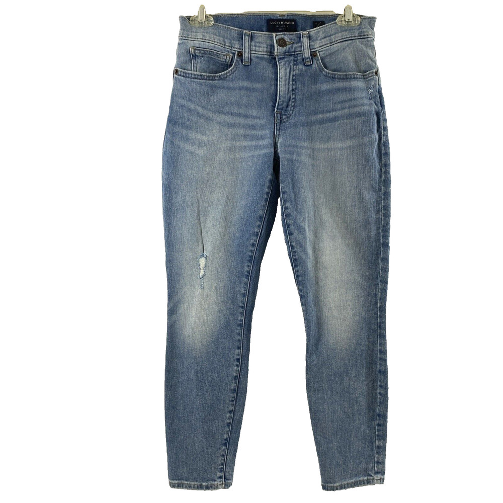 Lucky Brand Ava Crop Jeans Womens Size 26 Distress Mid Rise Light Wash Denim